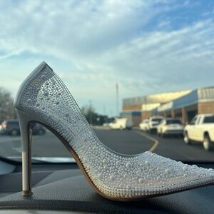 Elegant White Pearl-Embellished Heels